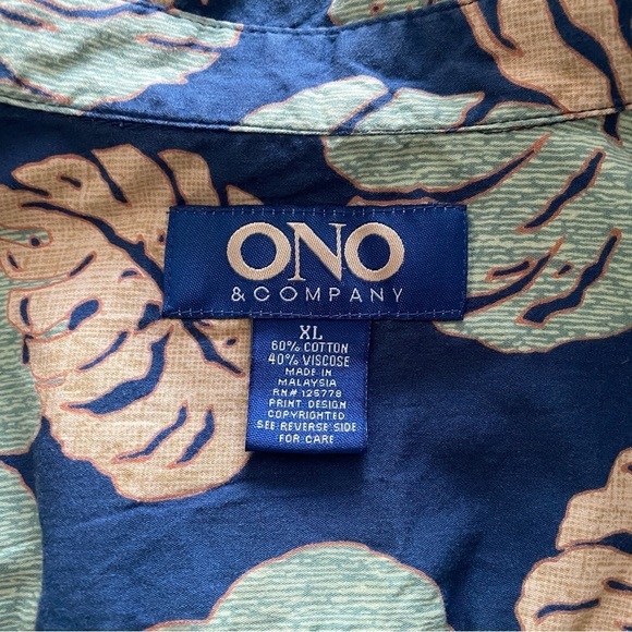 ONO & COMPANY Blue Tropical Aloha Hawaiian Shirt Men XL - Picture 5 of 6
